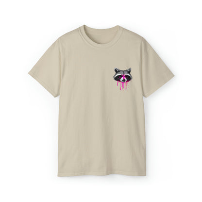 Raccoon Shirt, Graffiti Print Shirt, Unisex Ultra Cotton Tee, Pink Raccoon Sand