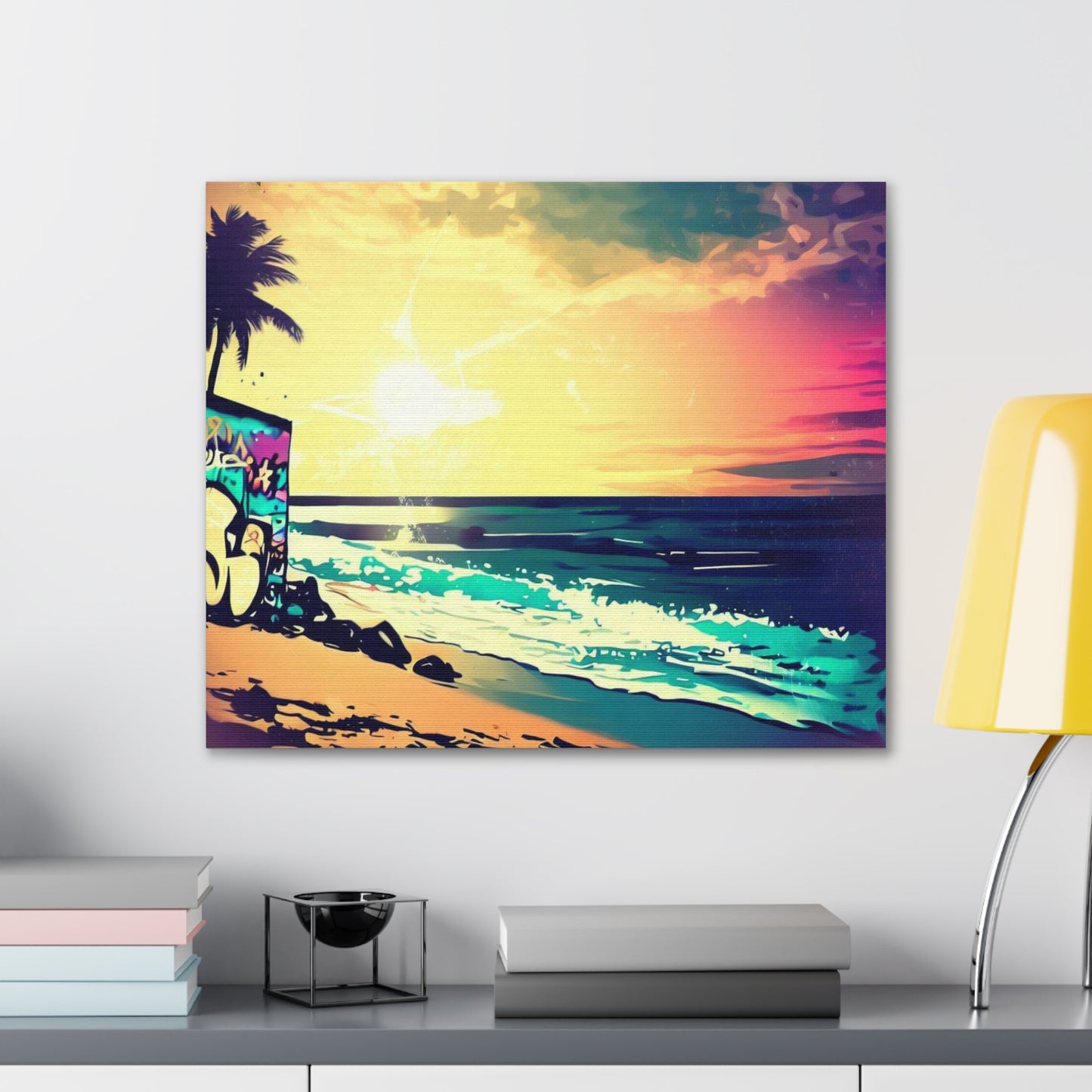 Beach Sunset, Sunset Hut, Graffiti-inspired home decor, Modern street art prints, Graffiti wall art, Street art canvas art, Graffiti artist prints - SaviTraviDesigns