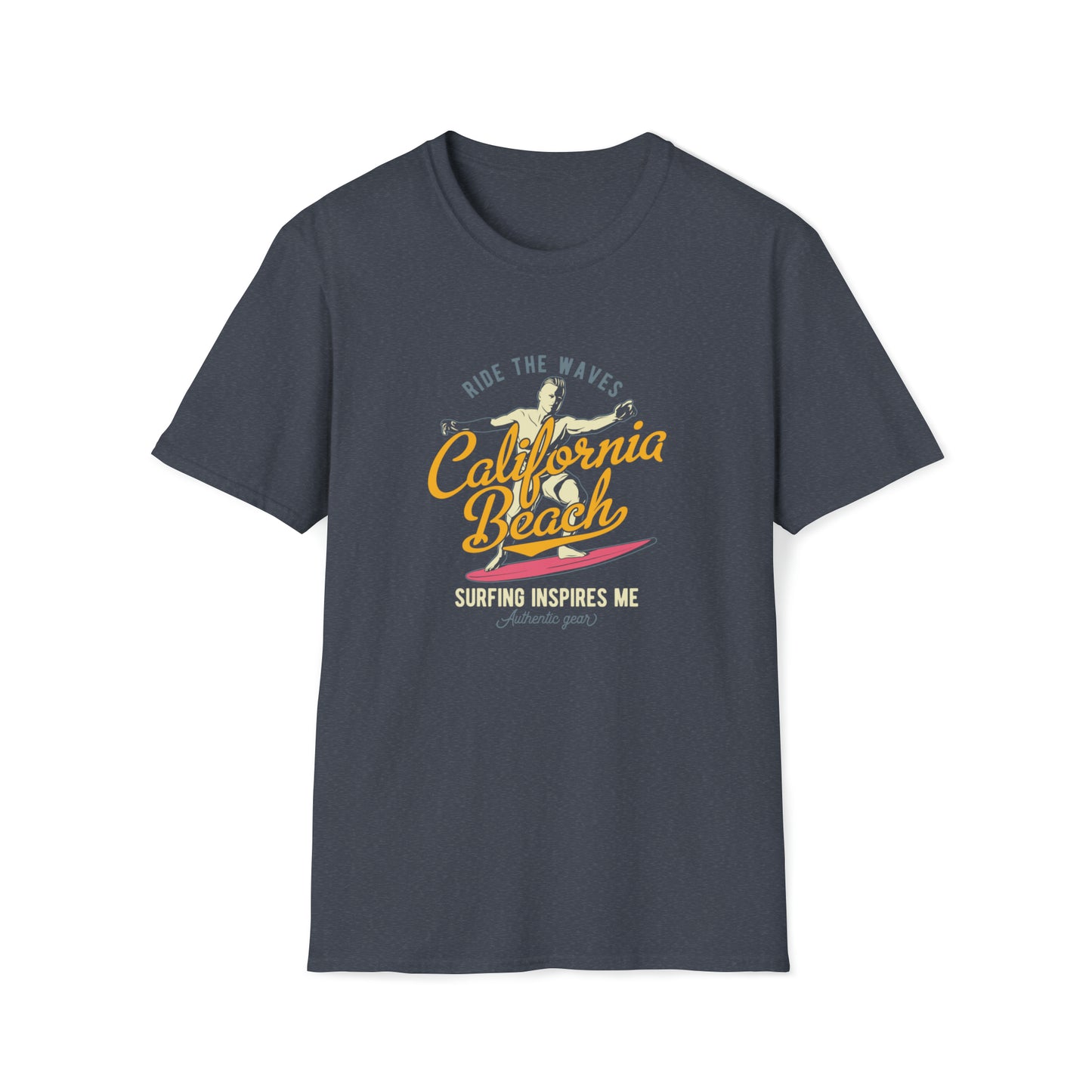 California Beach Surfing |Beach Lifestyle Shirts | Summer Vibe Apparel Heather Navy