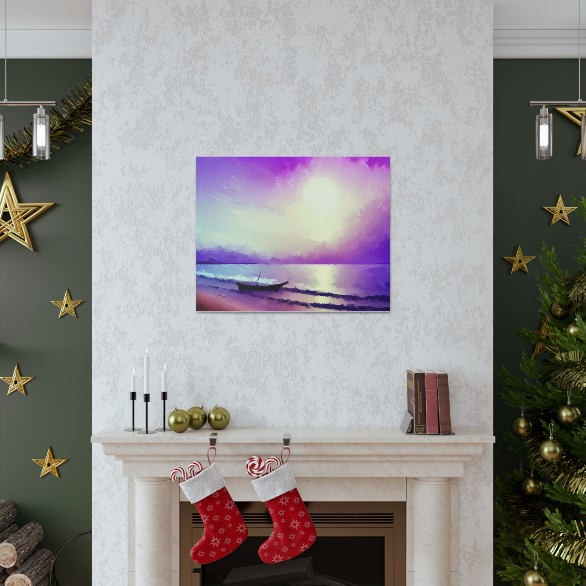 Sailboat Beach, Purple Sunset, Beach wall art, sunset wall art, beach art, Canvas Gallery Wraps