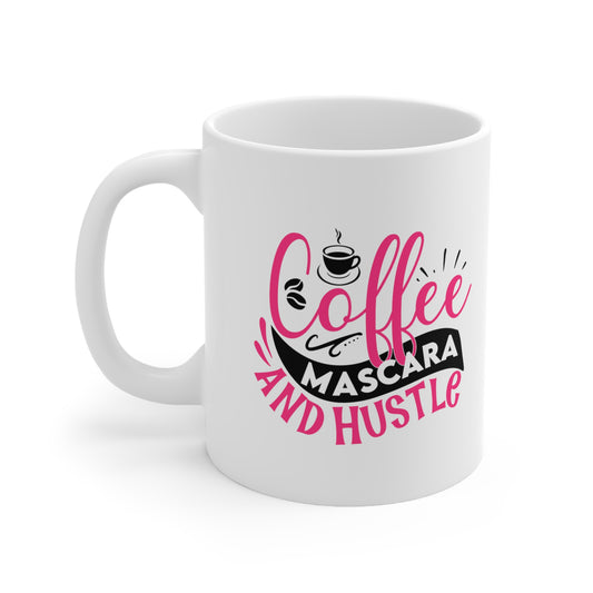 Coffee Mascara and Hustle, Personalized Mug Designs, Creative Coffee Cups, Unique Mug Artwork, Printed Coffee Mugs, Artist-Designed Mugs 11oz