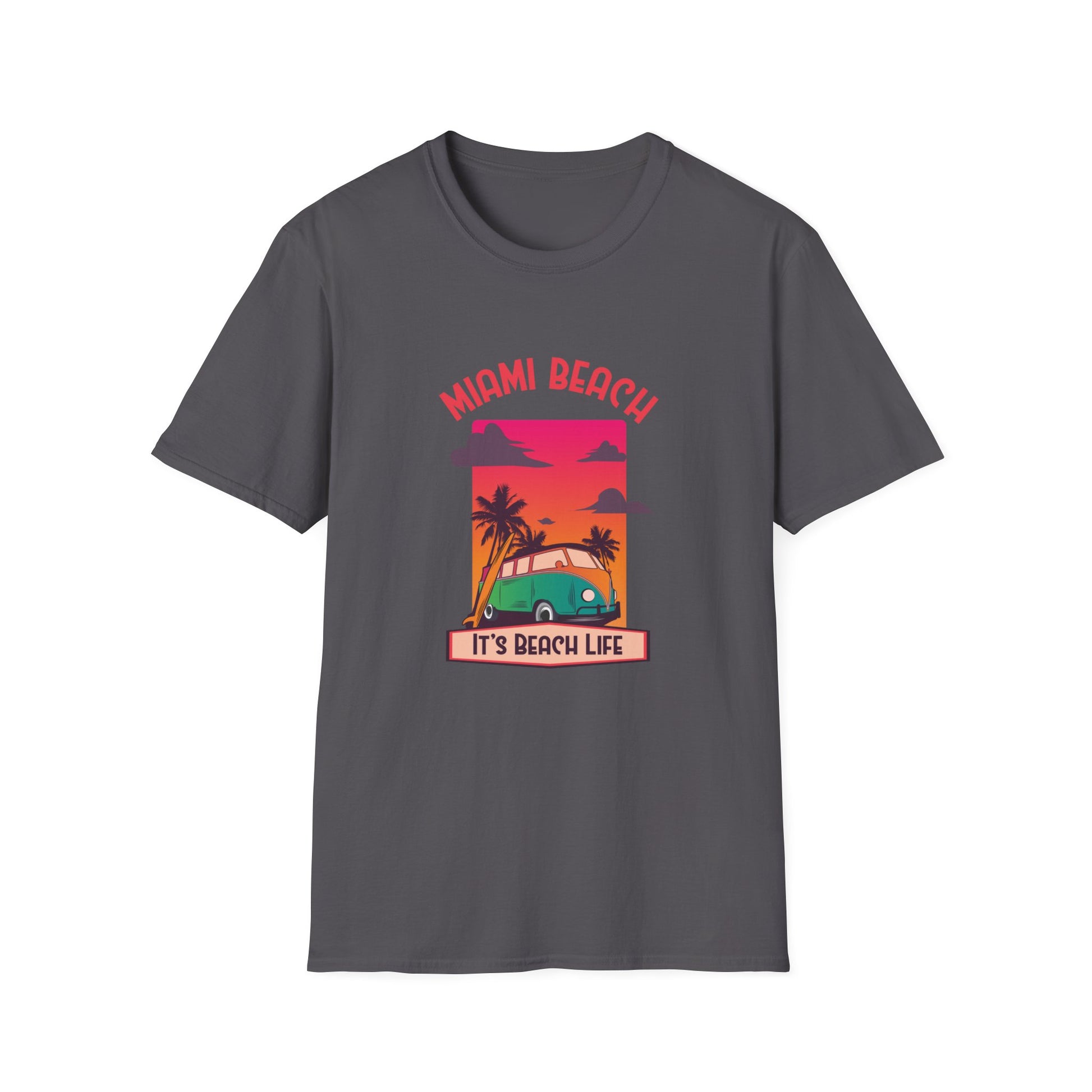 Miami Beach Its A Beach Life Graphic T Shirt Charcoal