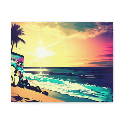 Beach Sunset, Sunset Hut, Graffiti-inspired home decor, Modern street art prints, Graffiti wall art, Street art canvas art, Graffiti artist prints - SaviTraviDesigns