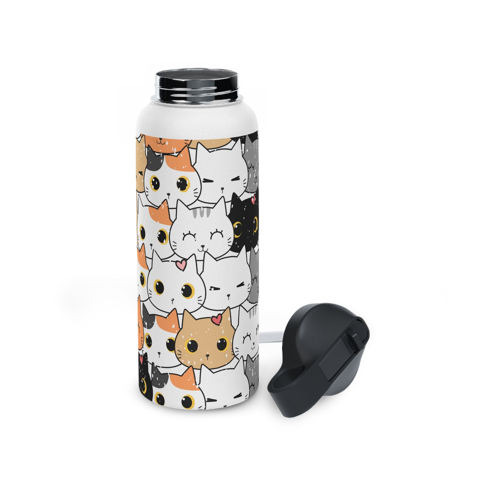 Cat water bottle, Stainless Steel Water Bottle, Standard Lid, Eco Bottle - SaviTraviDesigns