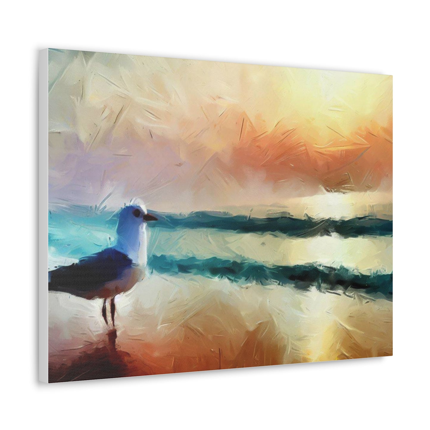 Sunset wall art, beach wall art, ocean art, Canvas Gallery Wraps, Seagull Beach