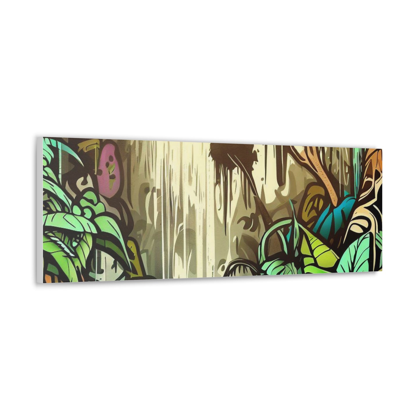 Jungle Waterfall, Rainforest Waterfall, Graffiti-inspired home decor, Modern street art prints, Graffiti wall art, Street art canvas art, Graffiti artist prints 36″ x 12″ Premium Gallery Wraps (1.25″)