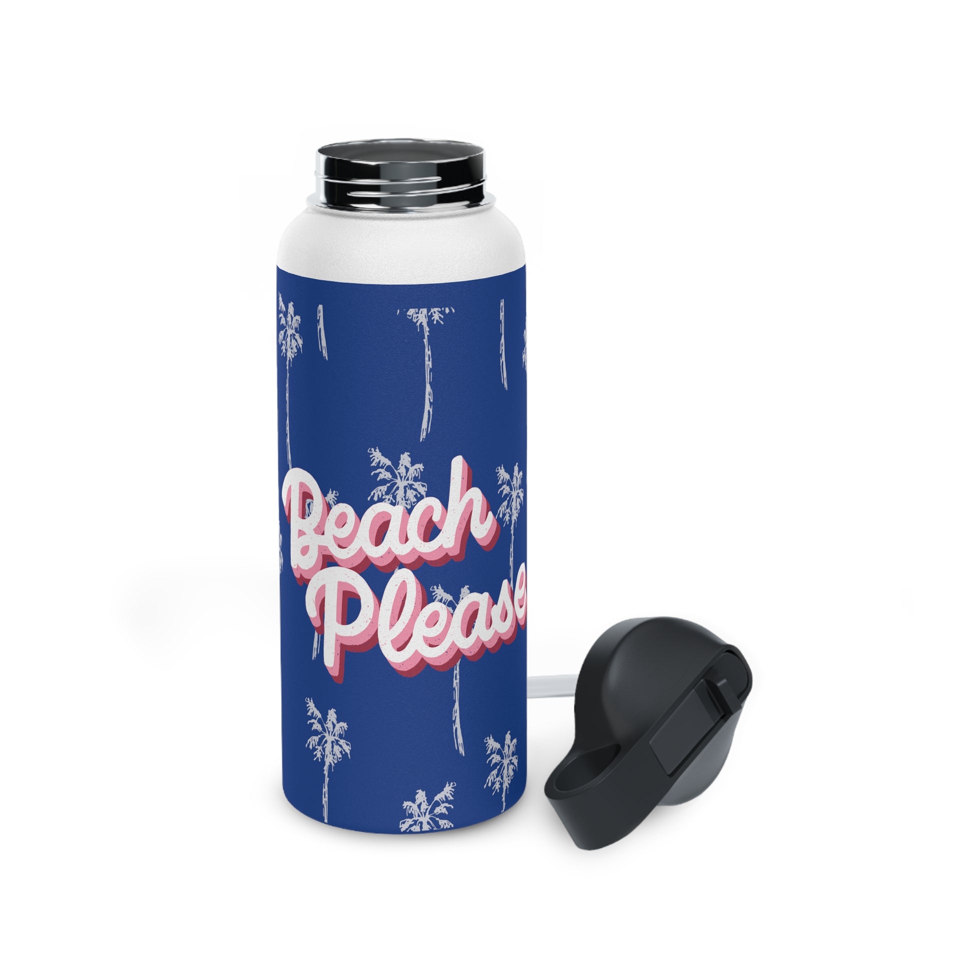 Beach Please water bottle, design water bottle, Stainless Steel Water Bottle, Standard Lid - SaviTraviDesigns