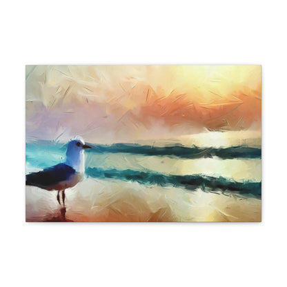 Sunset wall art, beach wall art, ocean art, Canvas Gallery Wraps, Seagull Beach 18″ x 12″ Premium Gallery Wraps (1.25″)