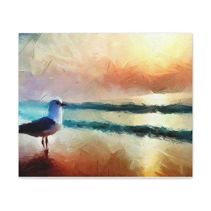 Sunset wall art, beach wall art, ocean art, Canvas Gallery Wraps, Seagull Beach 24″ x 20″ Premium Gallery Wraps (1.25″)