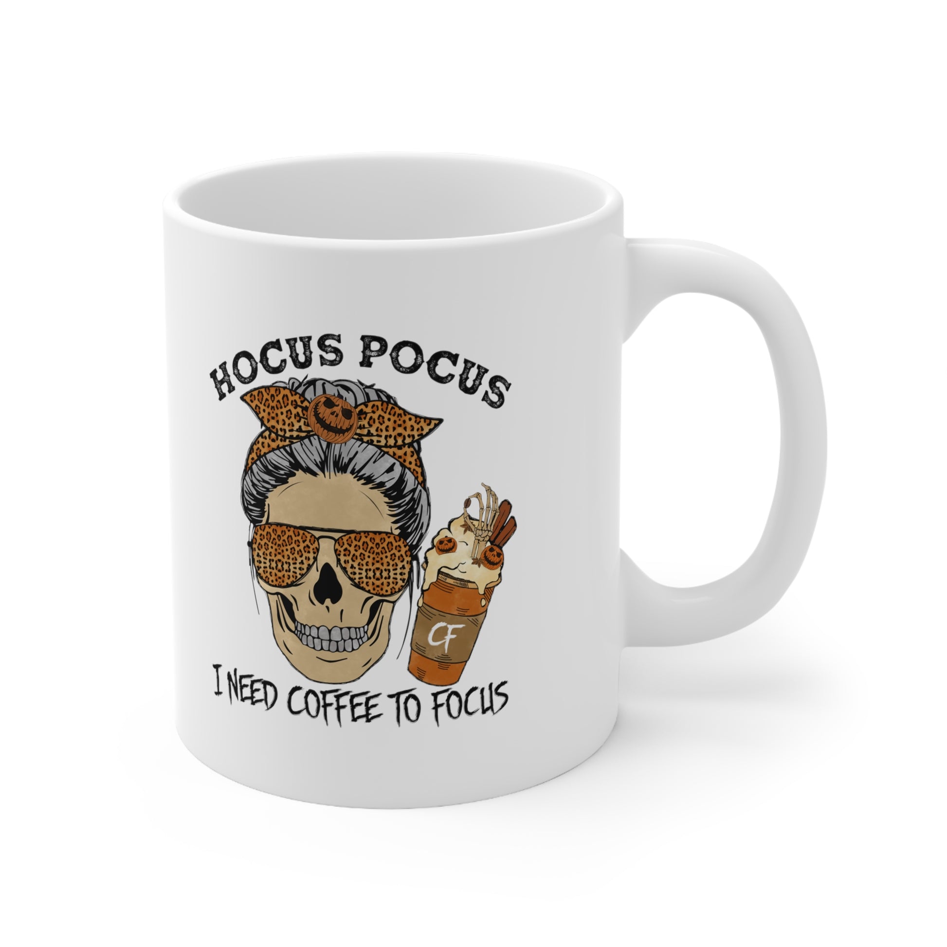 Hocus Pocus, I Need Coffee To Focus, Halloween Mug, Personalized Mug Designs, Creative Coffee Cups, Unique Mug Artwork, Printed Coffee Mugs, Artist-Designed Mugs