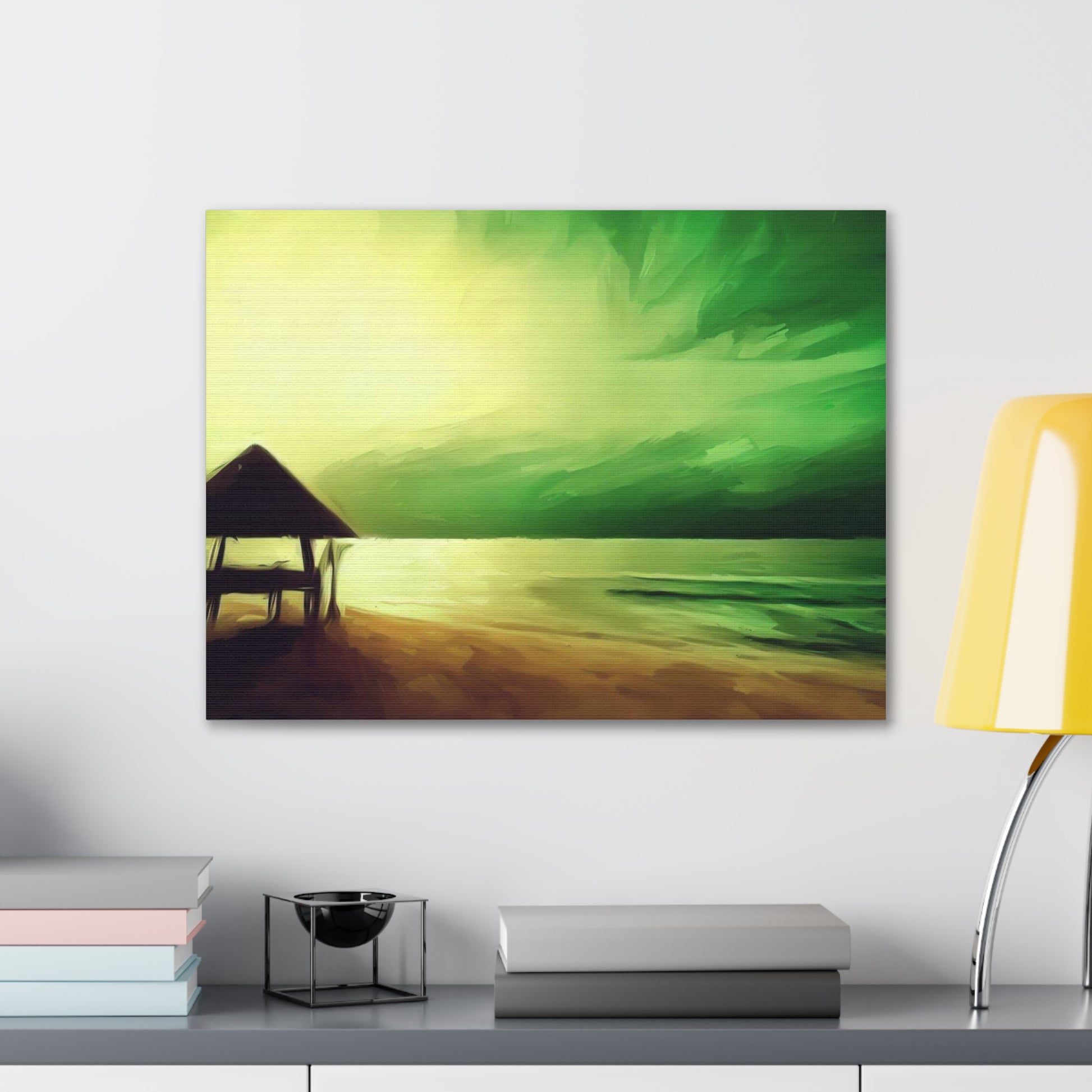 Green Sunset, Beach art, ocean art, beach wall art, Canvas Gallery Wraps