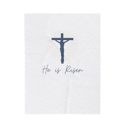 He is Risen blanket, Jesus blanket, Velveteen Plush Blanket, Christian Blanket - SaviTraviDesigns