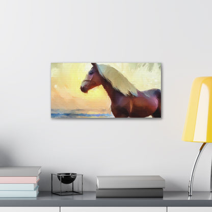 Horse wall art, beach wall art, ocean art, Canvas Gallery Wraps, Horse Beach, Sunset Beach - SaviTraviDesigns