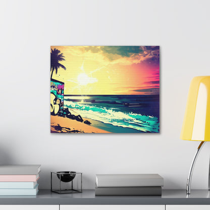 Beach Sunset, Sunset Hut, Graffiti-inspired home decor, Modern street art prints, Graffiti wall art, Street art canvas art, Graffiti artist prints - SaviTraviDesigns