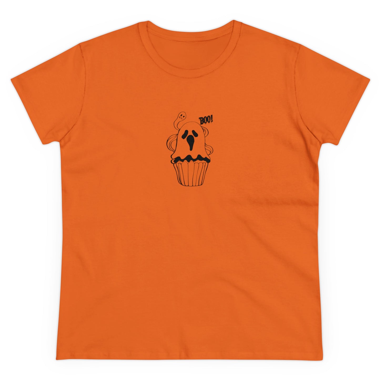 Cute Ghost Cupcake, Halloween Cupcake Designs, Halloween Graphic Shirts, Spooky Halloween Shirts, Cute Halloween Graphic Tees Orange