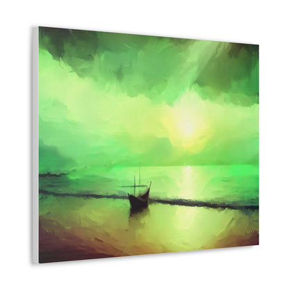 Sailboat Beach, Green Sunset, Beach wall art, sunset art, ocean art, Canvas Gallery Wraps