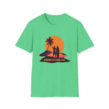 Surfing is Real Life |Beach Lifestyle Shirts | Summer Vibe Apparel Heather Irish Green