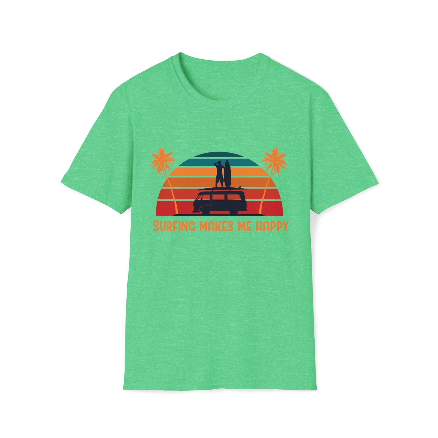 Surfing Makes Me Happy |Beach Lifestyle Shirts | Summer Vibe Apparel Heather Irish Green