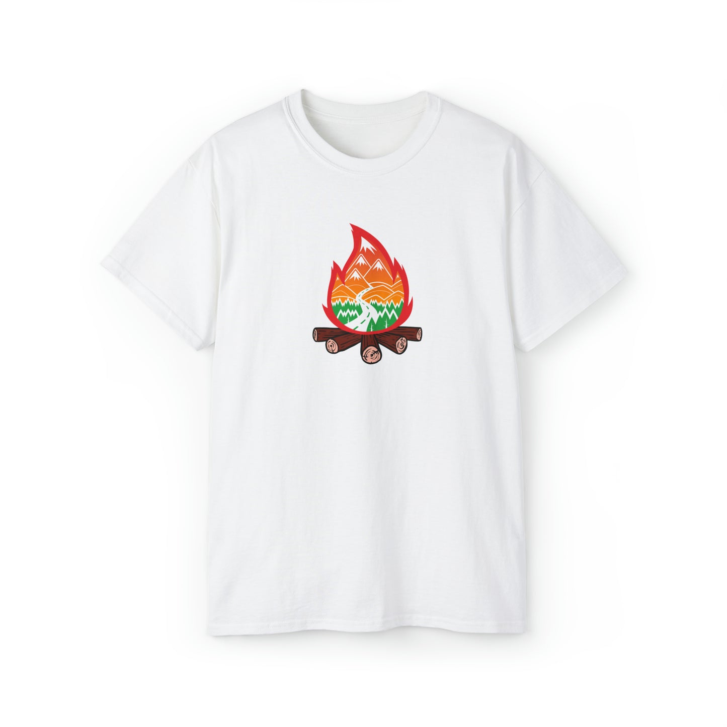 Wanderlust Campfire | Hiking & Camping Tee | Nature-Inspired Outdoor Apparel White