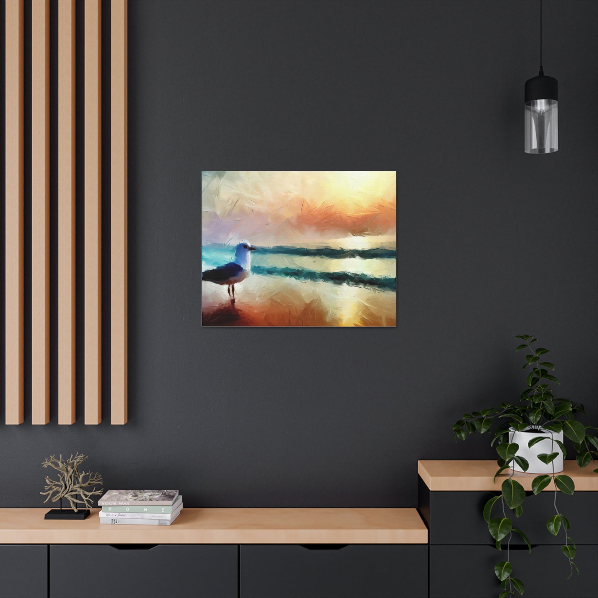 Sunset wall art, beach wall art, ocean art, Canvas Gallery Wraps, Seagull Beach