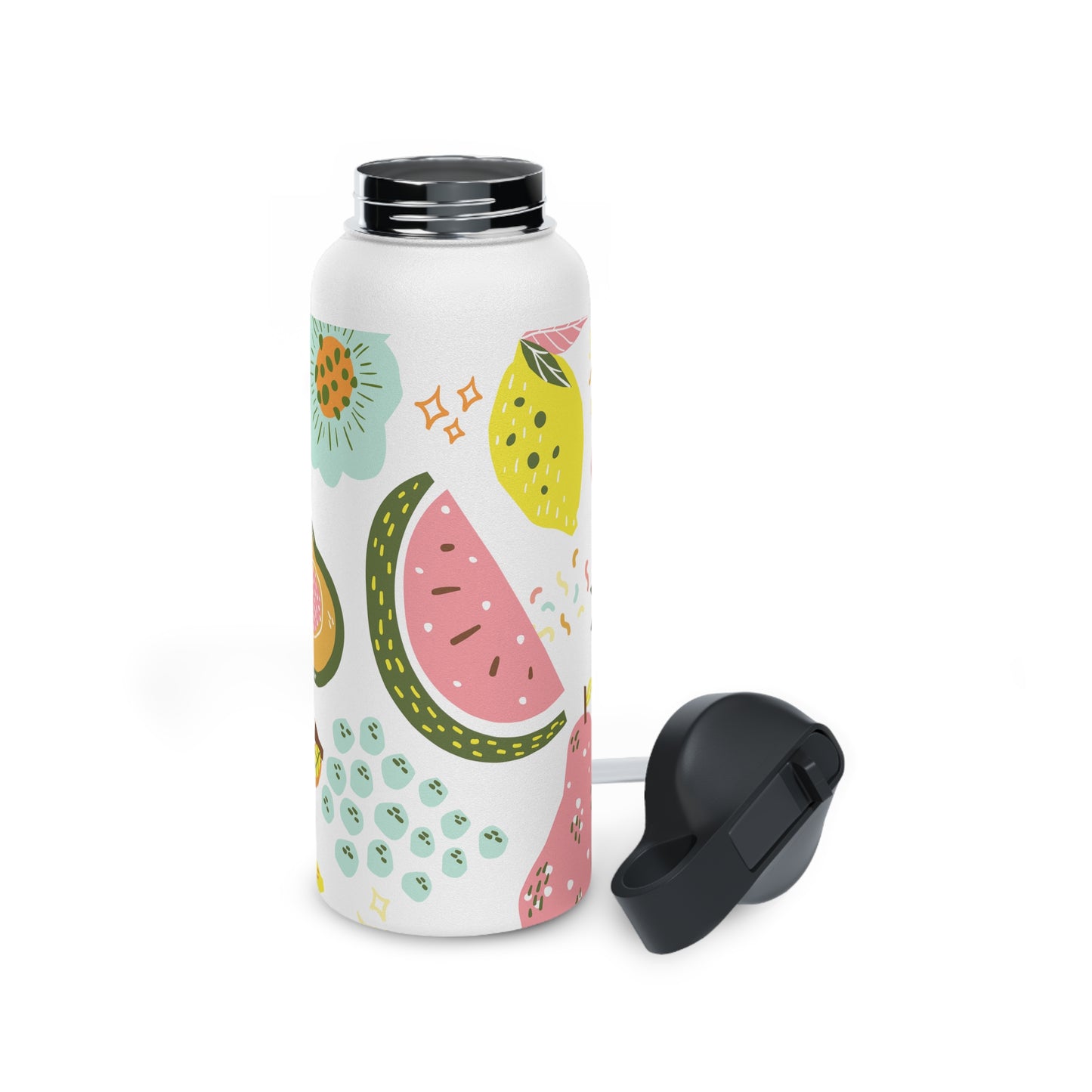 Fruit water bottle, design water bottle, Stainless Steel Water Bottle, Standard Lid - SaviTraviDesigns