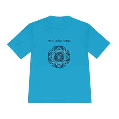 Mind Body Spirit Shirt, Graphic T-shirt, Moisture Wicking Tee Atomic Blue