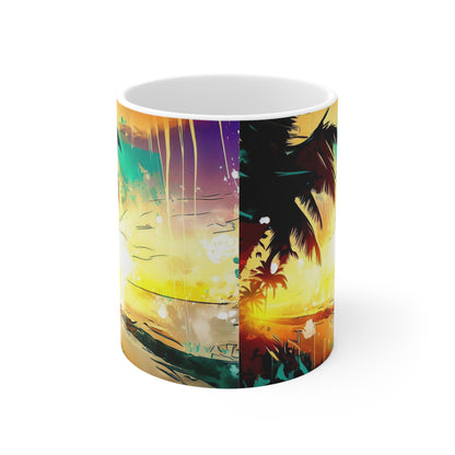 Sunset Beach Mug, Personalized Mug Designs, Creative Coffee Cups, Unique Mug Artwork, Printed Coffee Mugs, Artist-Designed Mugs