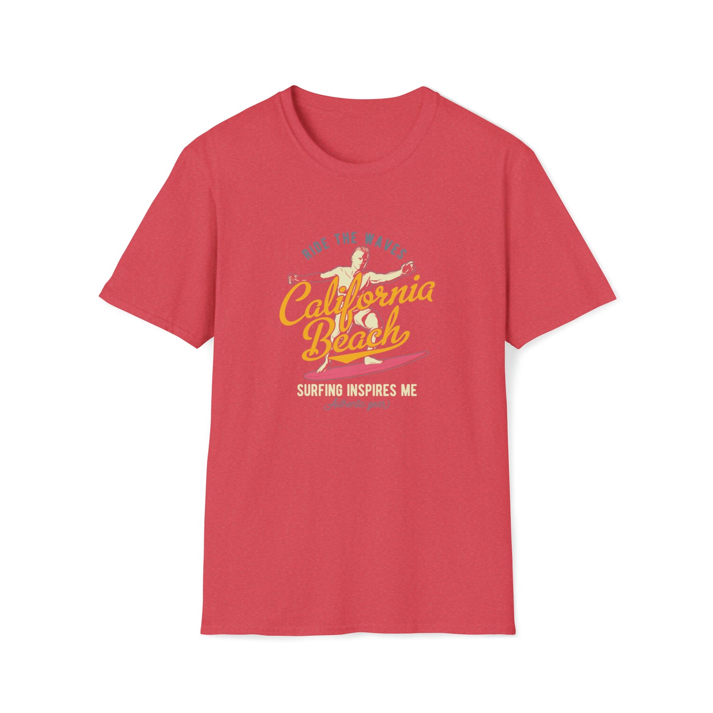 California Beach Surfing |Beach Lifestyle Shirts | Summer Vibe Apparel Heather Red