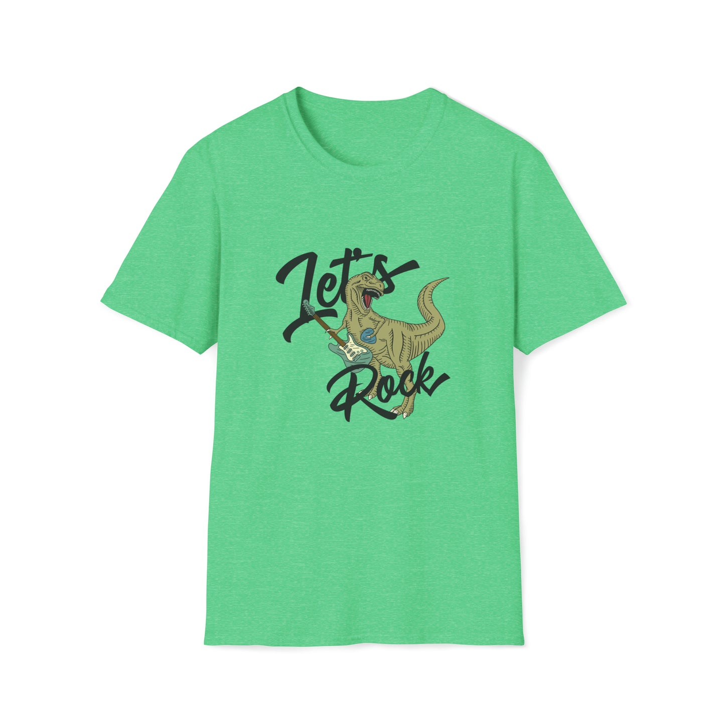 Lets Rock Dino Rockstar |Beach Lifestyle Shirts | Summer Vibe Apparel Heather Irish Green