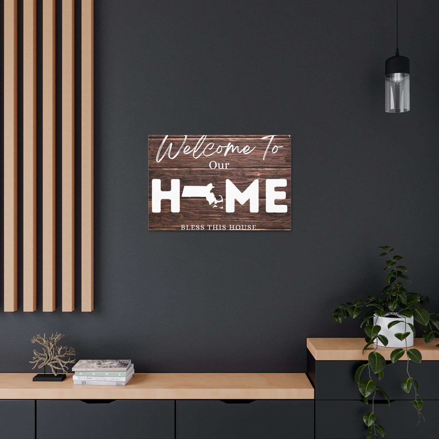 Massachusetts - Rustic Welcome to Our Home Sign