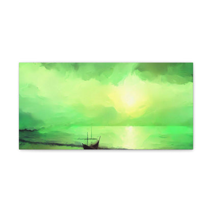 Sailboat Beach, Green Sunset, Beach wall art, sunset art, ocean art, Canvas Gallery Wraps 20″ x 10″ Premium Gallery Wraps (1.25″)