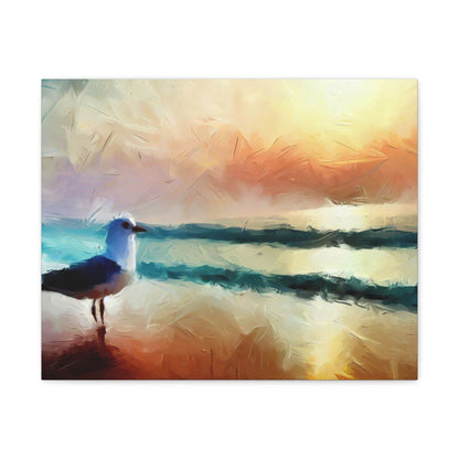 Sunset wall art, beach wall art, ocean art, Canvas Gallery Wraps, Seagull Beach 20″ x 16″ Premium Gallery Wraps (1.25″)