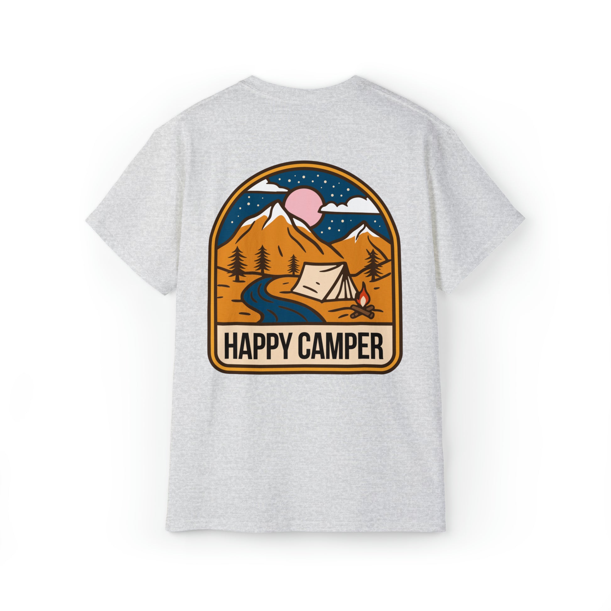 Happy Camper Tshirt, Outdoor Graphic T-shirt, Adventure T-Shirts, Nature Tees, Hiking T-Shirts, Camping Graphic Shirts, Mountain Tee Shirts - SaviTraviDesigns