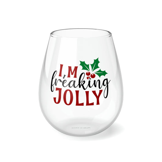 Freakin Jolly, Christmas Wine Glass, Wine Lover stemless, Unique stemless wine glass, Trendy wine glass, Wine glass gift, Stemless Glass - SaviTraviDesigns