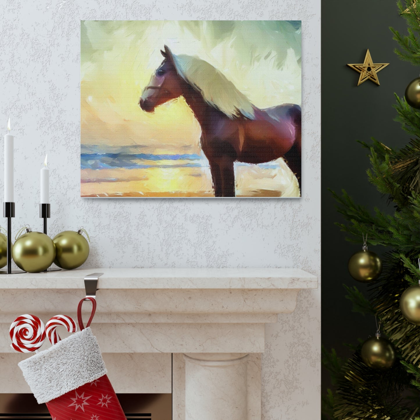 Horse wall art, beach wall art, ocean art, Canvas Gallery Wraps, Horse Beach, Sunset Beach - SaviTraviDesigns