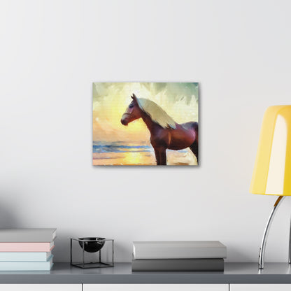 Horse wall art, beach wall art, ocean art, Canvas Gallery Wraps, Horse Beach, Sunset Beach - SaviTraviDesigns