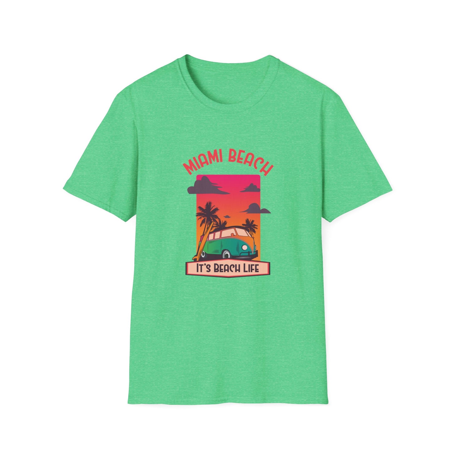 Miami Beach Its A Beach Life Graphic T Shirt Heather Irish Green