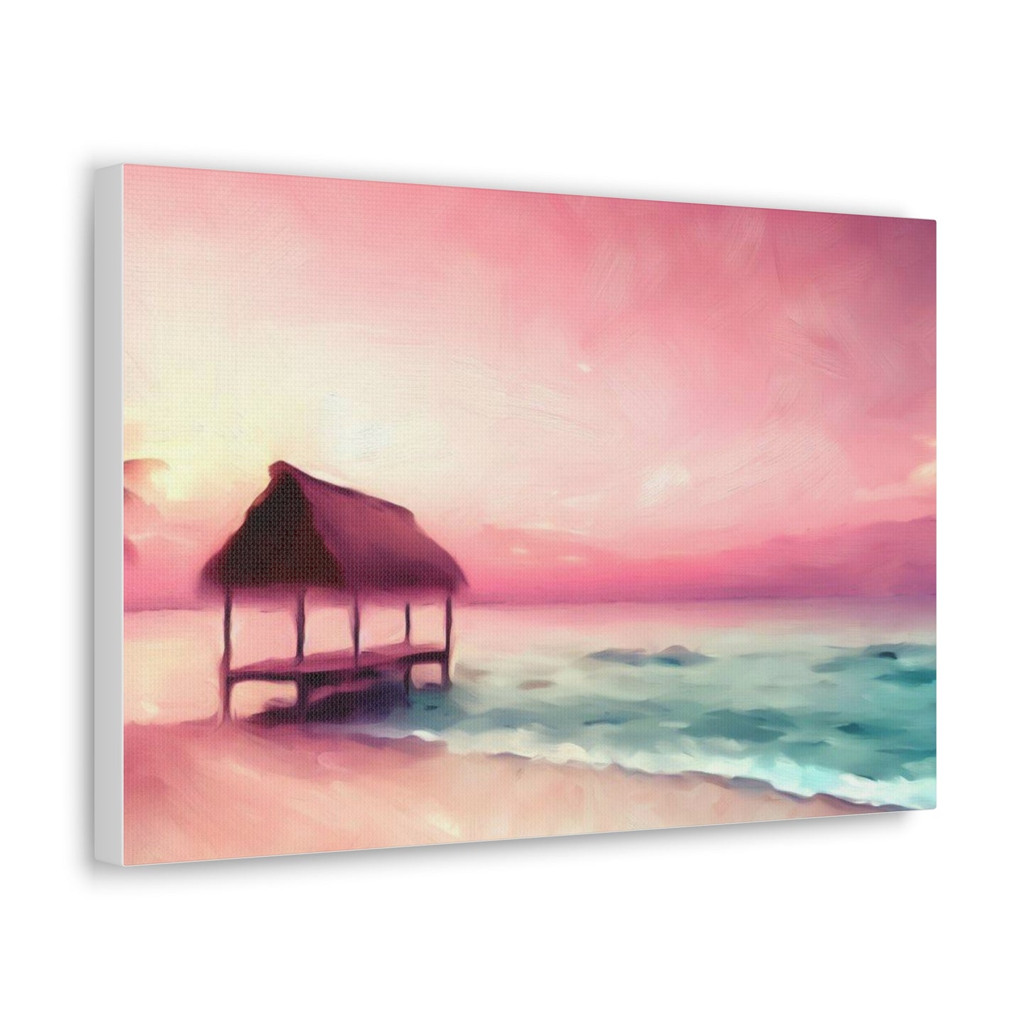 Pink Sunset, Beach Hut, Beach wall art, Sunset art, ocean art, Canvas Gallery Wraps