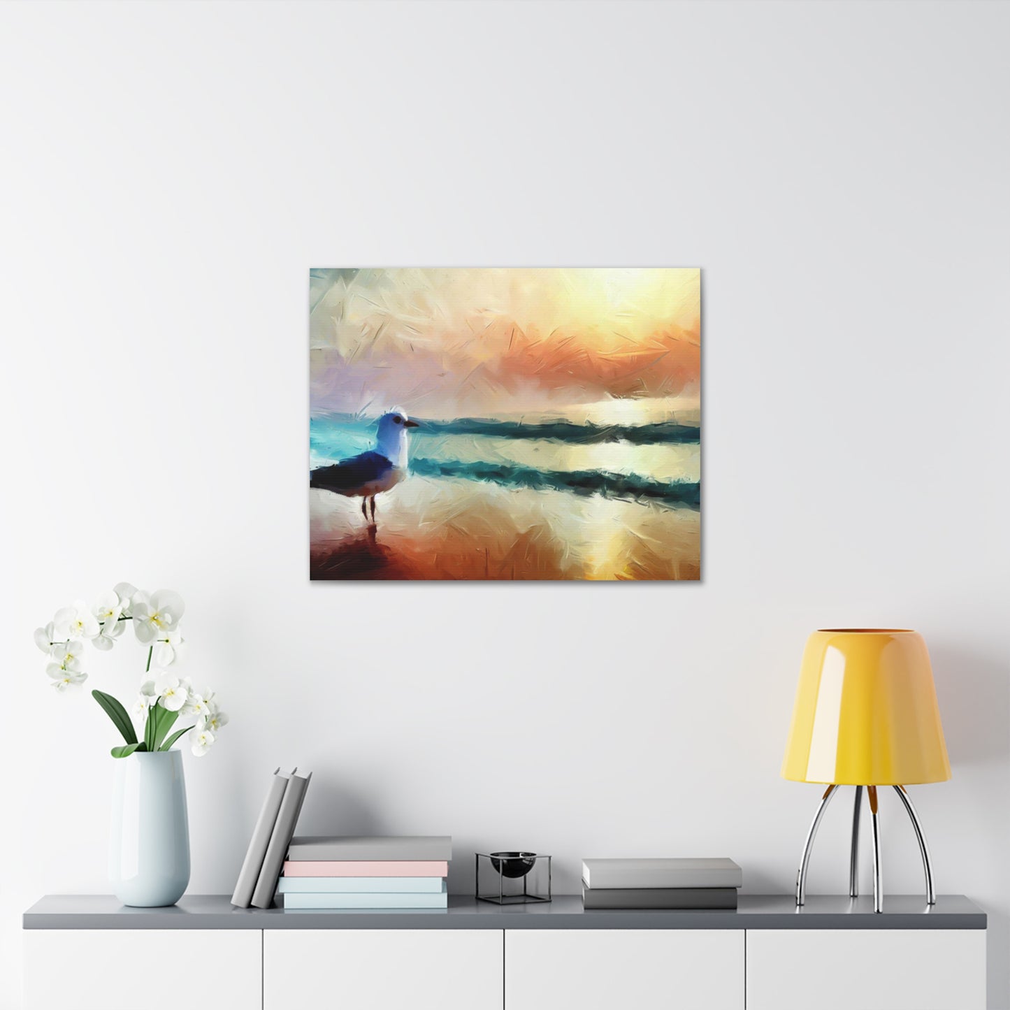 Sunset wall art, beach wall art, ocean art, Canvas Gallery Wraps, Seagull Beach