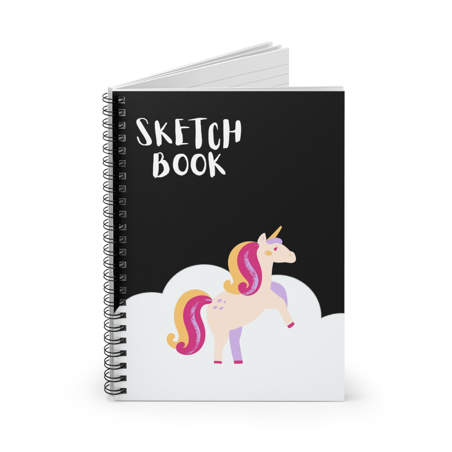 Unicorn Notebook, Sketch Book, Spiral Notebook, Ruled Line, Black, Workout Journal - SaviTraviDesigns