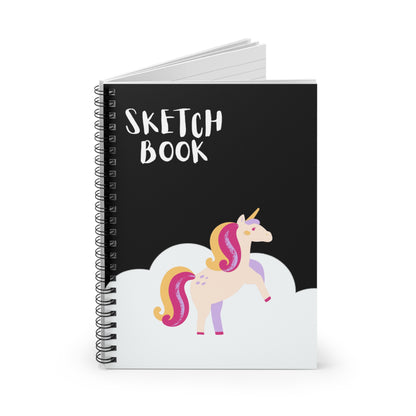 Unicorn Notebook, Sketch Book, Spiral Notebook, Ruled Line, Black, Workout Journal - SaviTraviDesigns