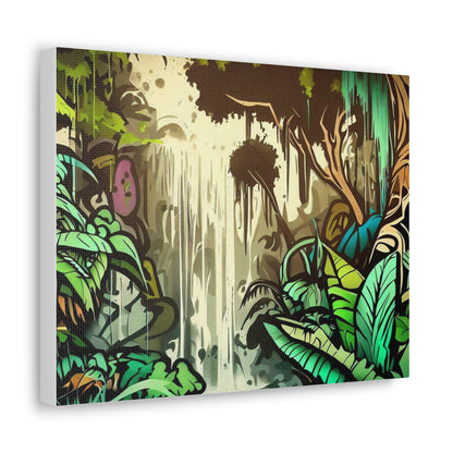 Jungle Waterfall, Rainforest Waterfall, Graffiti-inspired home decor, Modern street art prints, Graffiti wall art, Street art canvas art, Graffiti artist prints 14″ x 11″ Premium Gallery Wraps (1.25″)