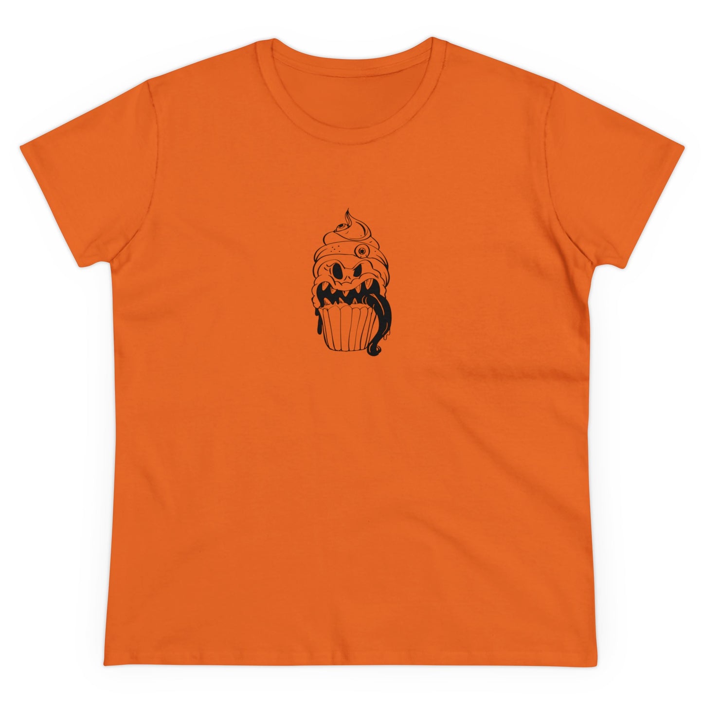 Ghoul Tongue Cupcake, Halloween Cupcake Designs, Halloween Graphic Shirts, Spooky Halloween Shirts, Cute Halloween Graphic Tees Orange