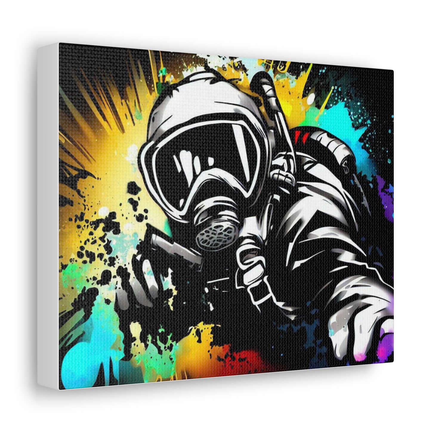 Gas Mask, SCUBA Diver, Graffiti Artist, Graffiti-inspired home decor, Modern street art prints, Graffiti wall art, Street art canvas art, Graffiti artist prints 10″ x 8″ Premium Gallery Wraps (1.25″)