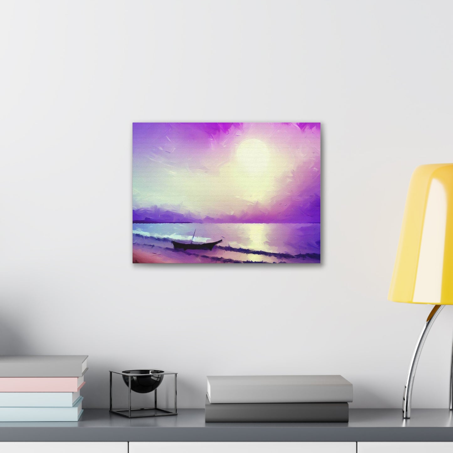 Sailboat Beach, Purple Sunset, Beach wall art, sunset wall art, beach art, Canvas Gallery Wraps