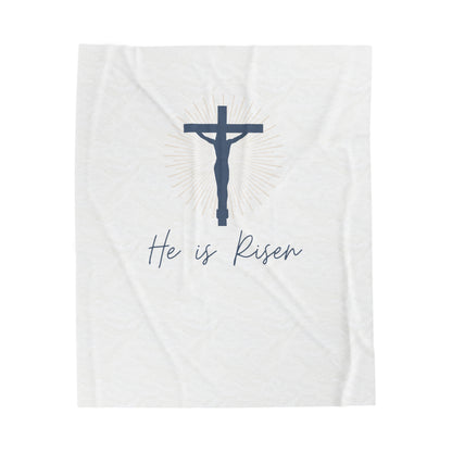 He is Risen blanket, Jesus blanket, Velveteen Plush Blanket, Christian Blanket - SaviTraviDesigns