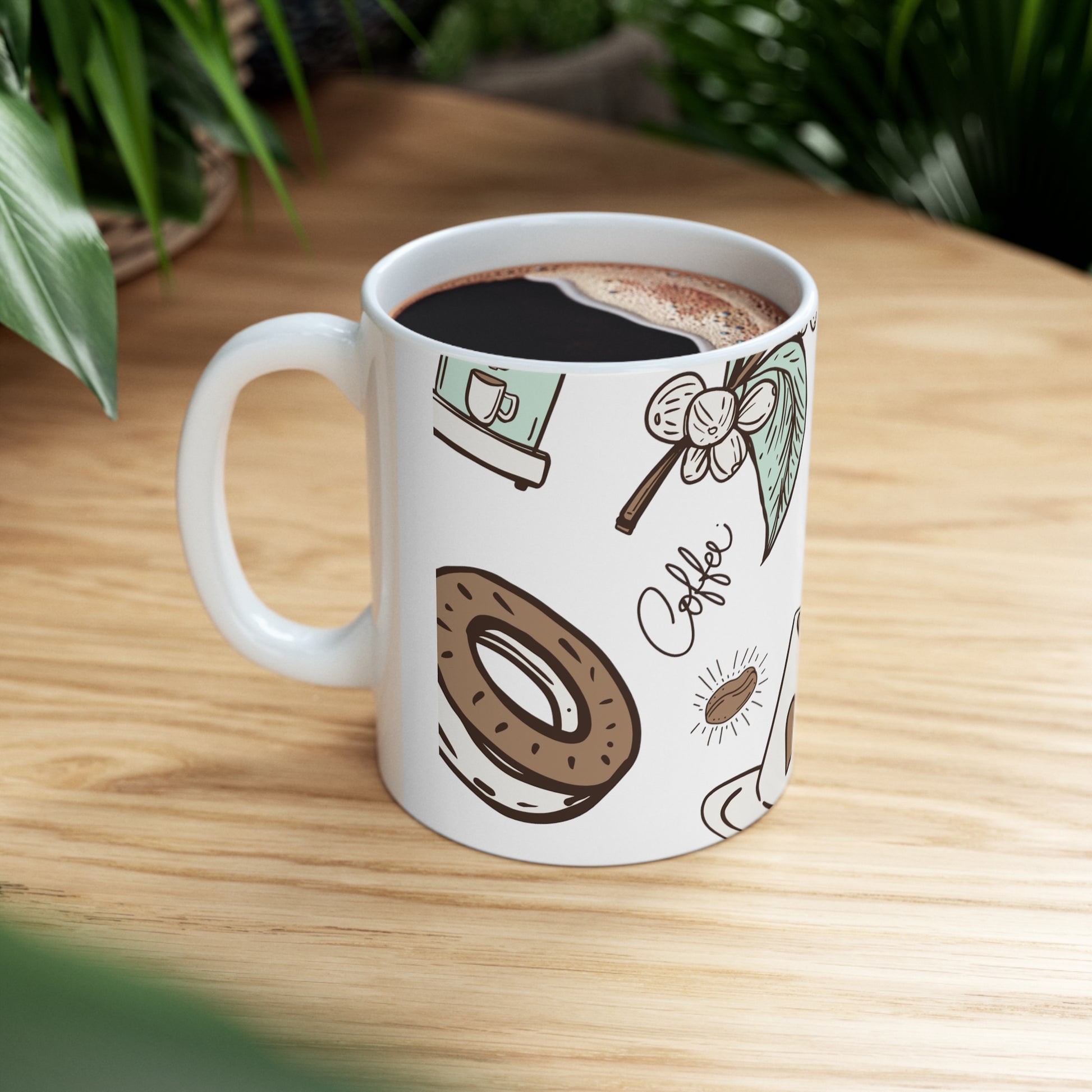 Coffee Donuts Mug, Coffee Mug, Coffee design mug, Ceramic Mug 11oz - SaviTraviDesigns