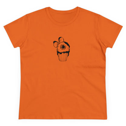 Cute Eyeball Cupcake, Halloween Cupcake Designs, Halloween Graphic Shirts, Spooky Halloween Shirts, Cute Halloween Graphic Tees Orange