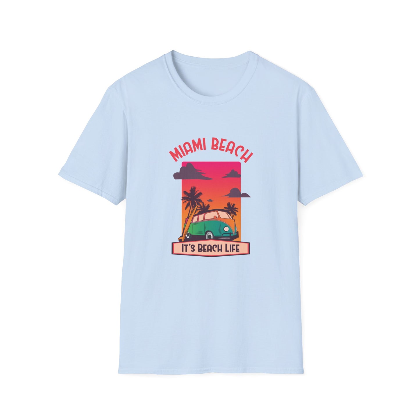 Miami Beach Its A Beach Life Graphic T Shirt Light Blue