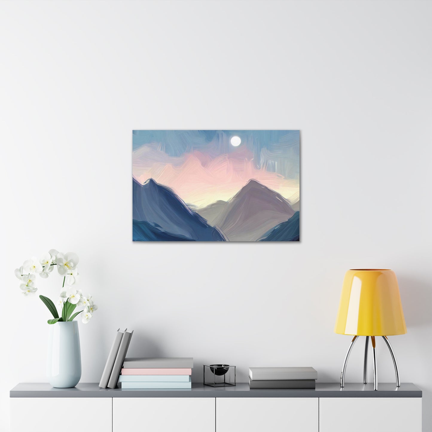 Mountain Wall Art, Moon Wall Art, Canvas Gallery Wraps, Moon Over Mountains